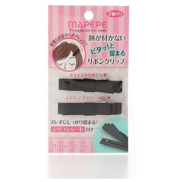 マペペ 跡が付かない ピタッ!と留まるリボンクリップ 2P ブラック
